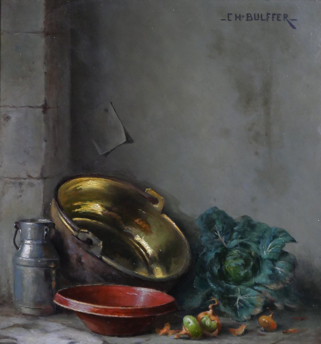 Charles Bulffer 1858-1934 Still Life With Vegetables, Painting, Circa 1900, Alsace Benner Henner-photo-3