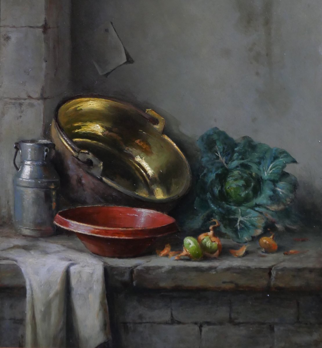 Charles Bulffer 1858-1934 Still Life With Vegetables, Painting, Circa 1900, Alsace Benner Henner-photo-4