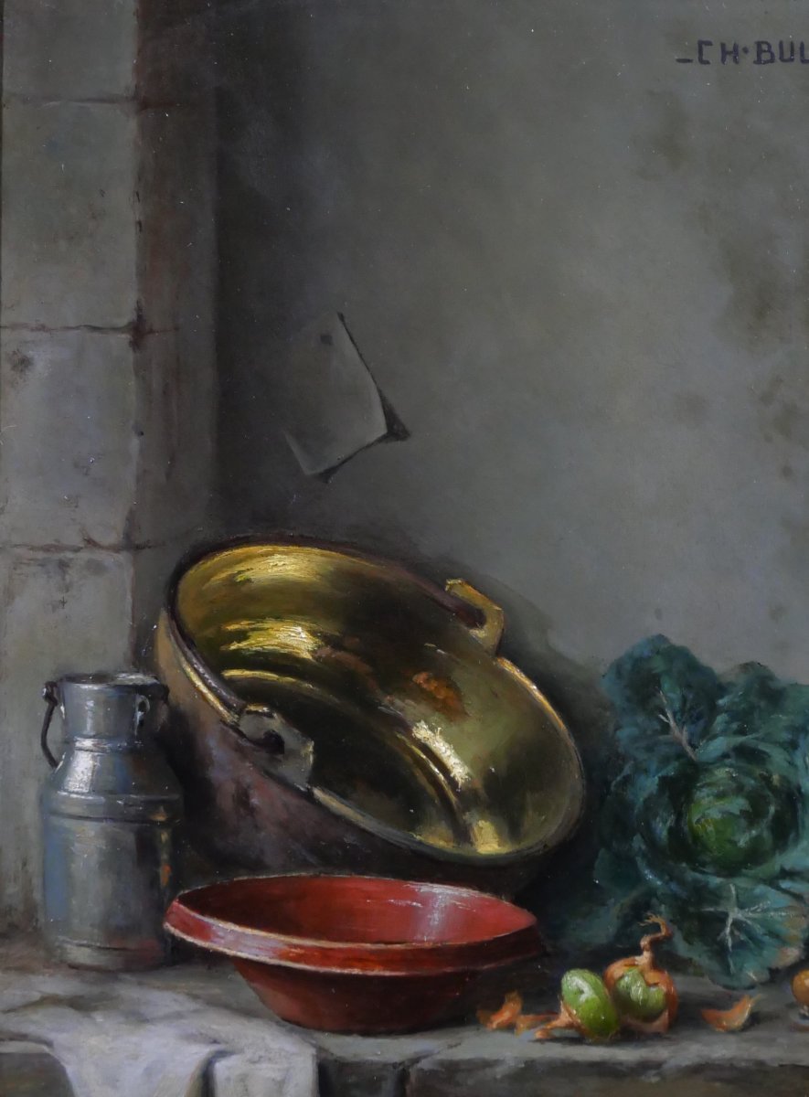 Charles Bulffer 1858-1934 Still Life With Vegetables, Painting, Circa 1900, Alsace Benner Henner-photo-1