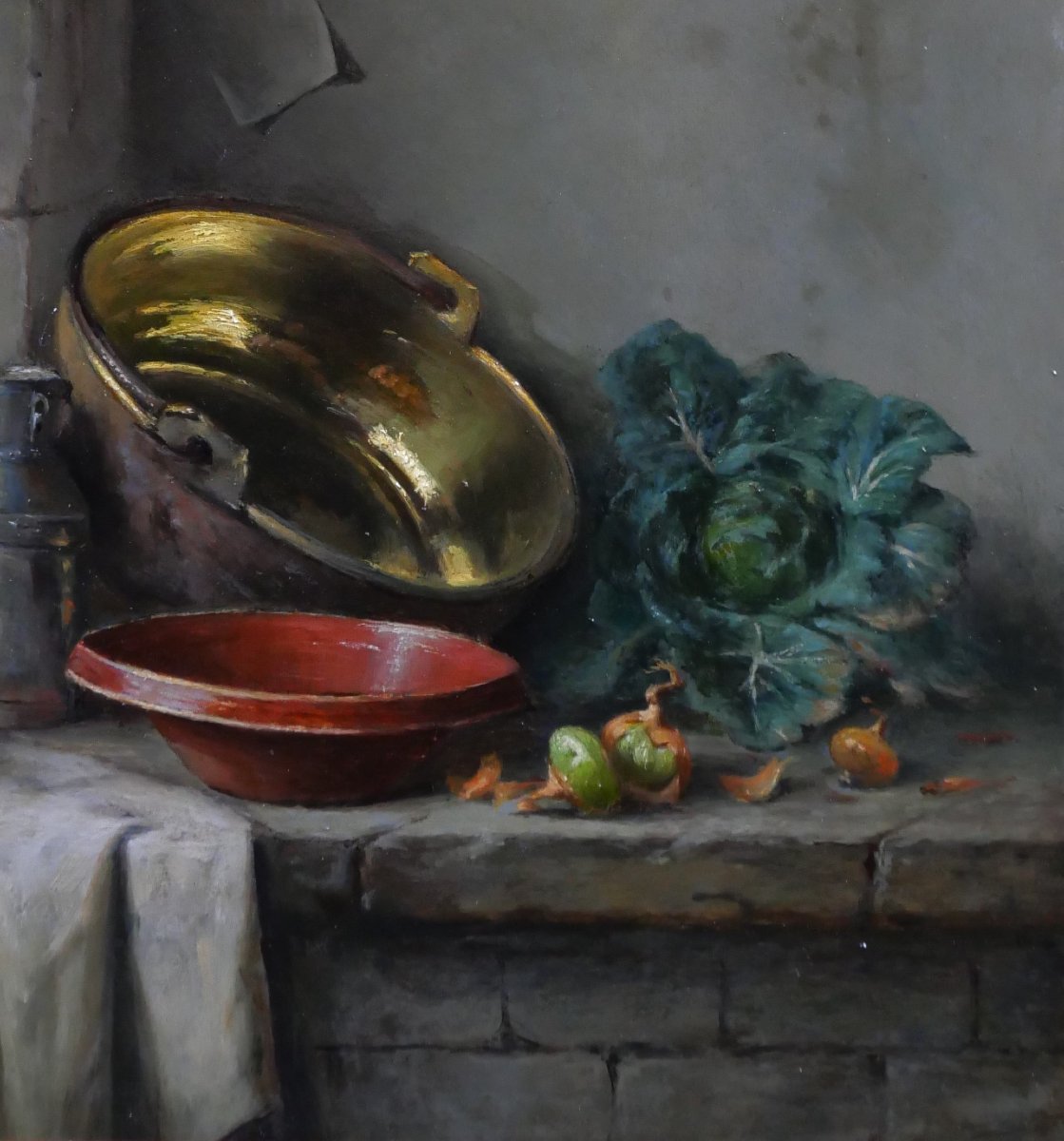 Charles Bulffer 1858-1934 Still Life With Vegetables, Painting, Circa 1900, Alsace Benner Henner-photo-3