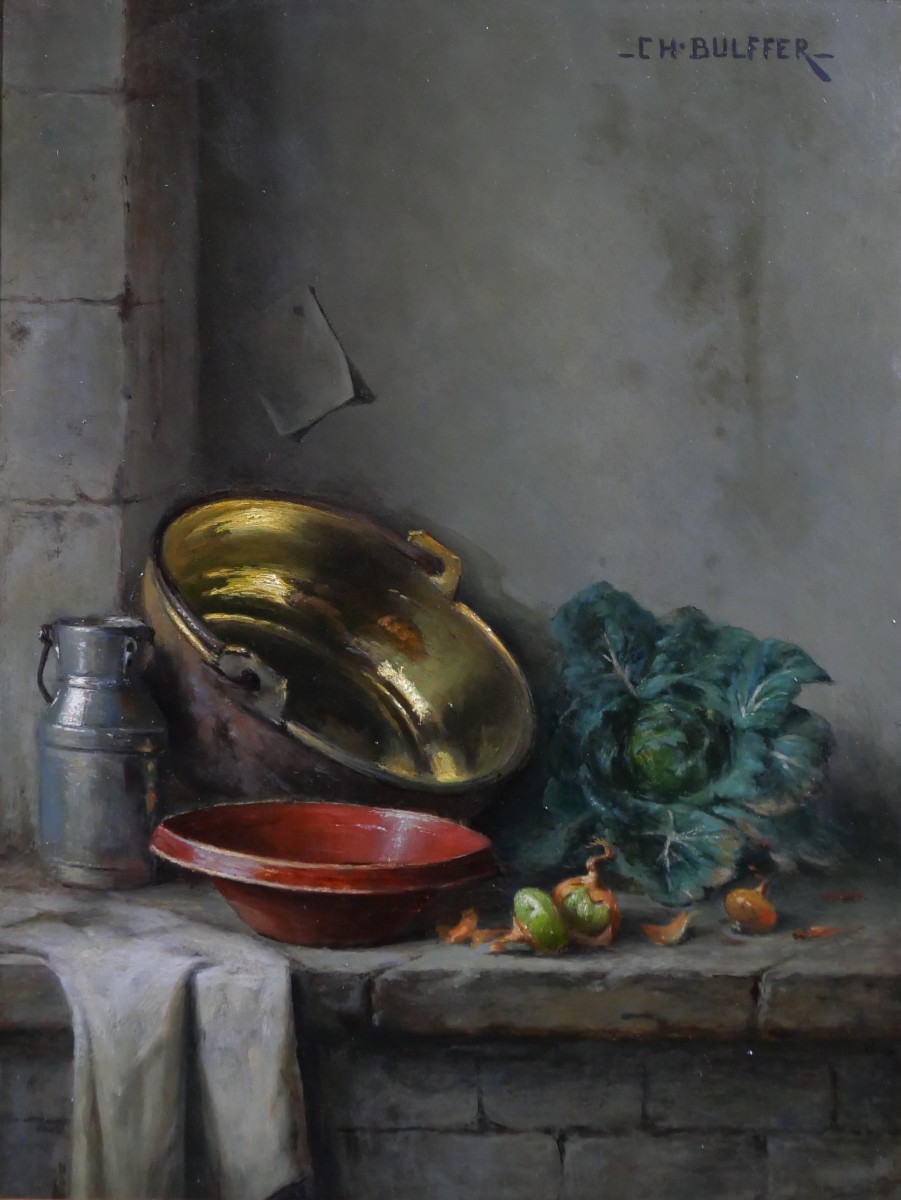 Charles Bulffer 1858-1934 Still Life With Vegetables, Painting, Circa 1900, Alsace Benner Henner
