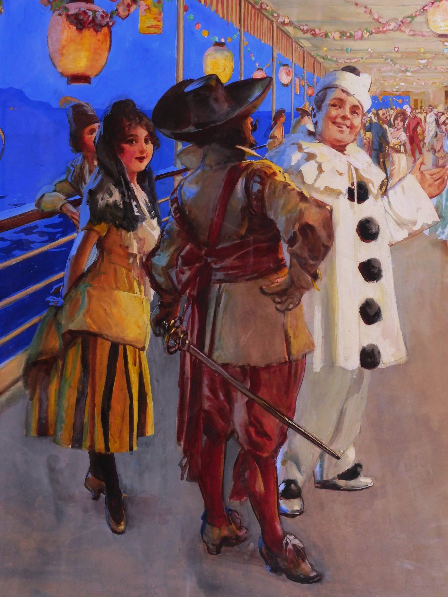 Victor Gilbert 1847-1935 The Cruise Ball, Panoramic Drawing, Painting, Boat, Party, Circus-photo-1