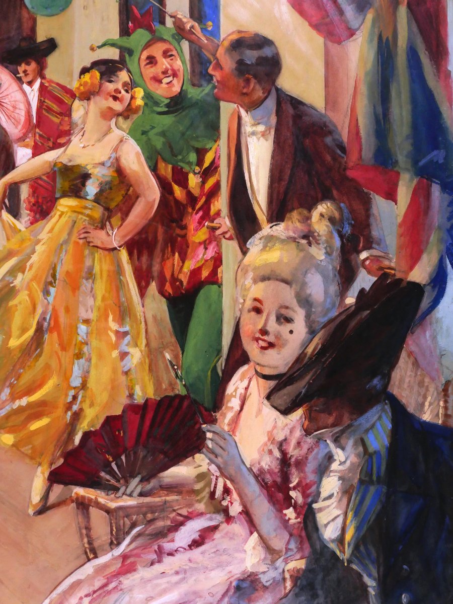 Victor Gilbert 1847-1935 The Cruise Ball, Panoramic Drawing, Painting, Boat, Party, Circus-photo-3