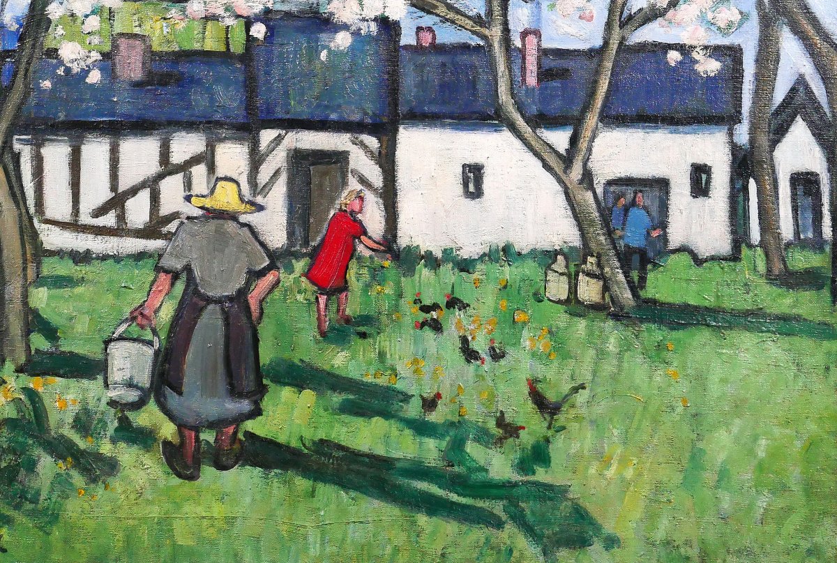 Henriette Le Pesqueux, Spring On The Farm In Normandy, Painting, Circa 1930-40, Flowering Tree-photo-3