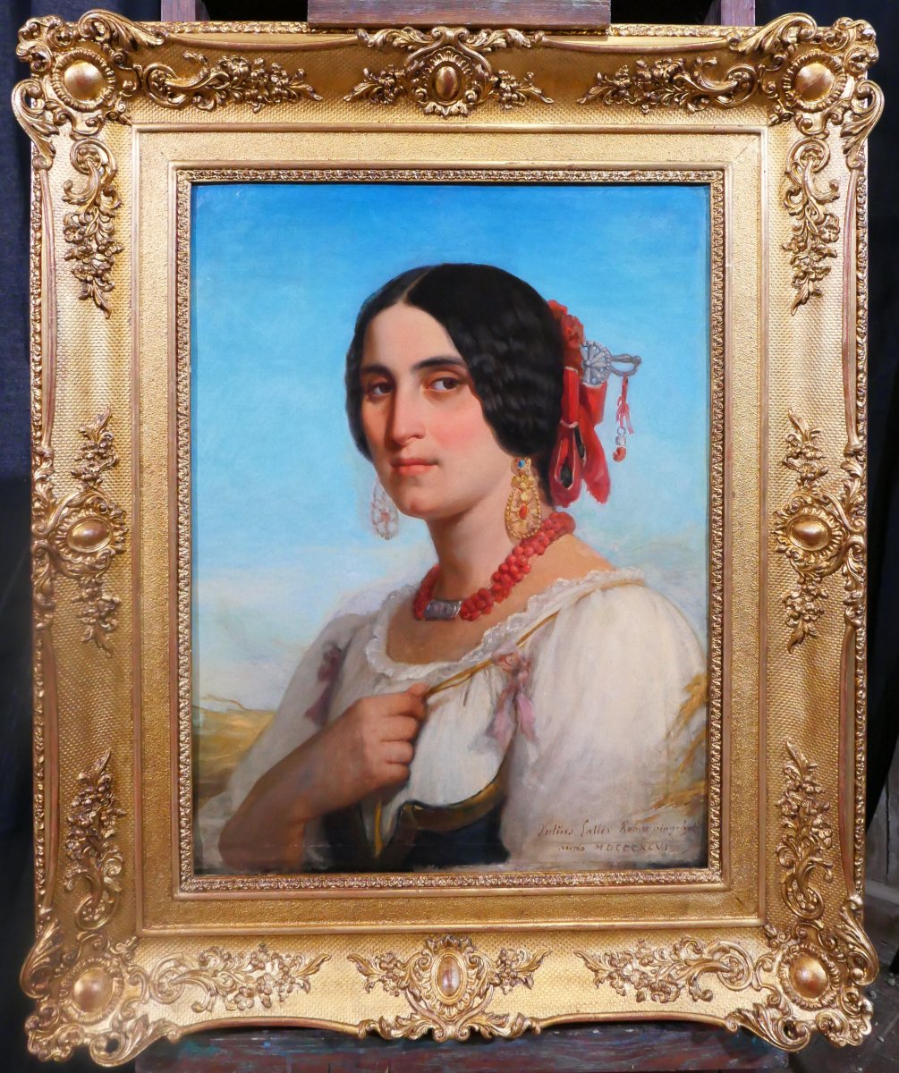 Jules Salles 1814-1900 The Beautiful Italian Woman, Portrait Of A Woman, Painting, Italy, 1846 Romanticism-photo-2