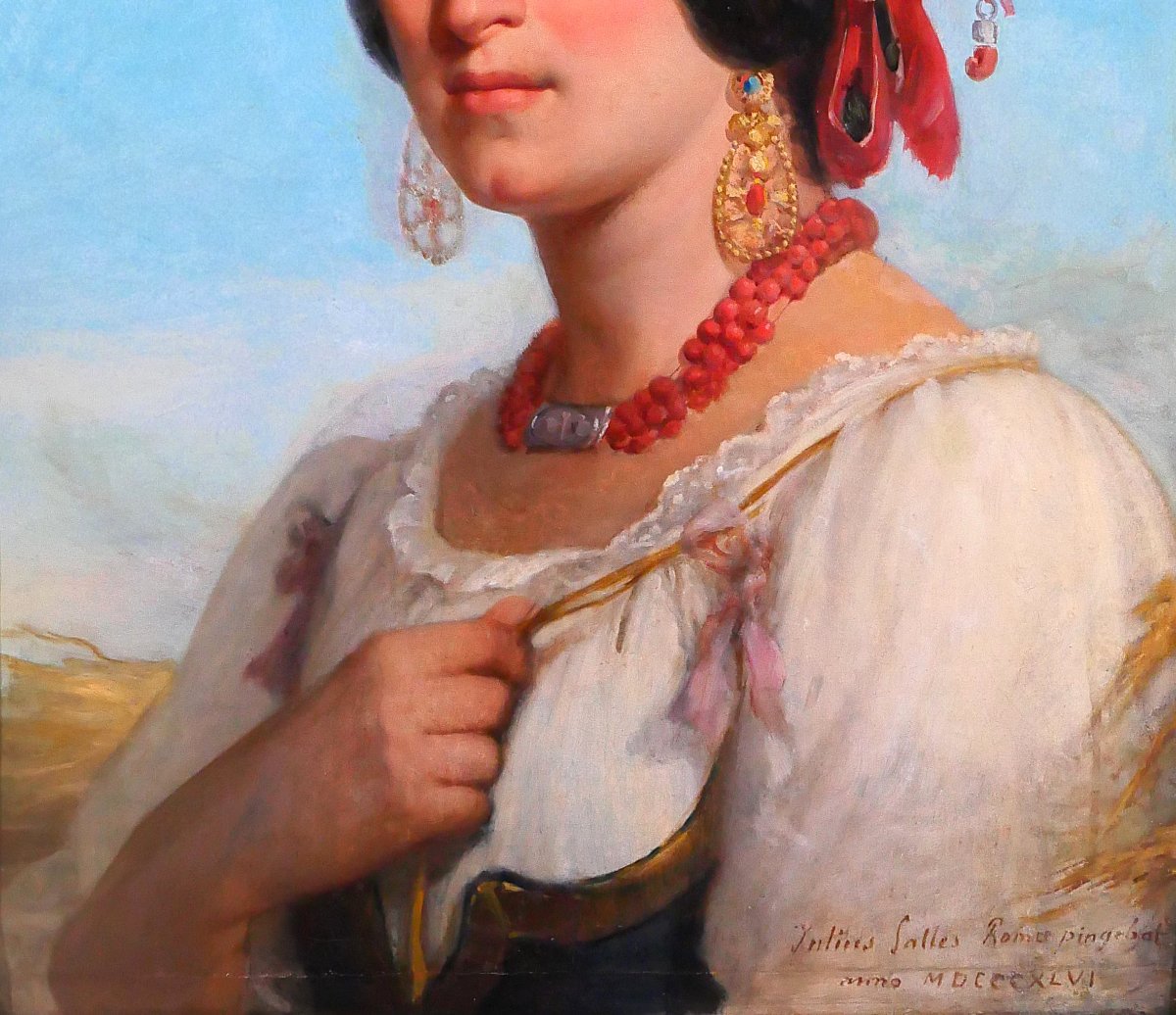 Jules Salles 1814-1900 The Beautiful Italian Woman, Portrait Of A Woman, Painting, Italy, 1846 Romanticism-photo-4