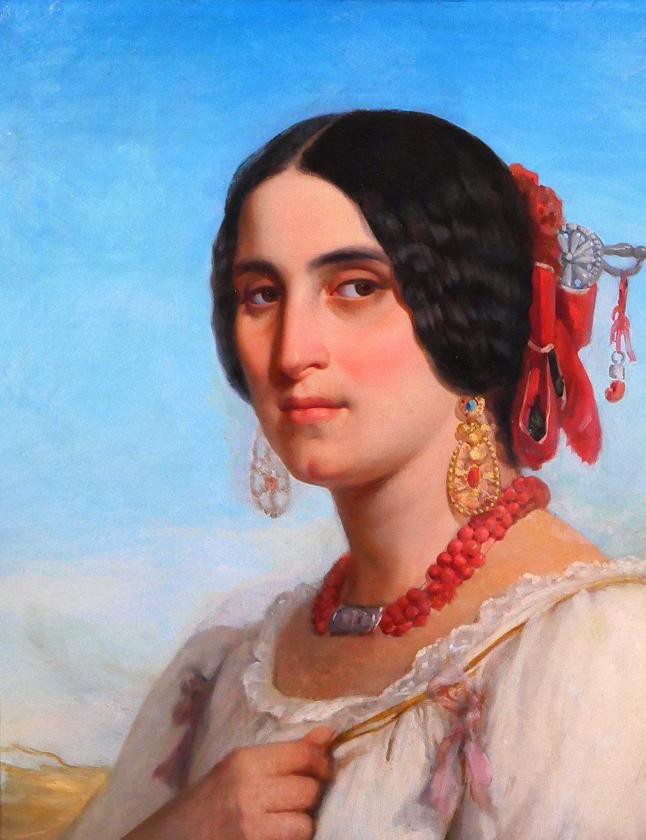 Jules Salles 1814-1900 The Beautiful Italian Woman, Portrait Of A Woman, Painting, Italy, 1846 Romanticism-photo-1