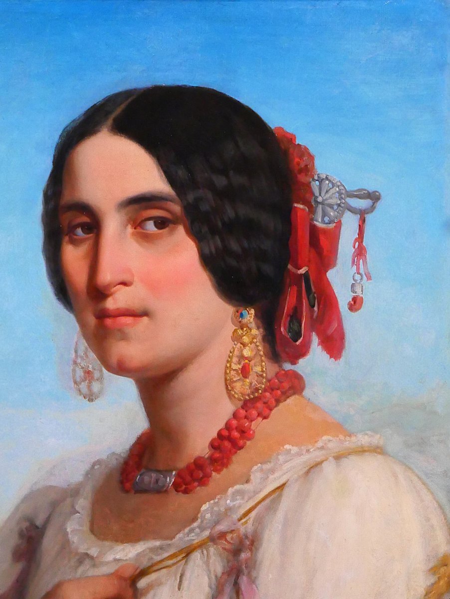 Jules Salles 1814-1900 The Beautiful Italian Woman, Portrait Of A Woman, Painting, Italy, 1846 Romanticism-photo-2