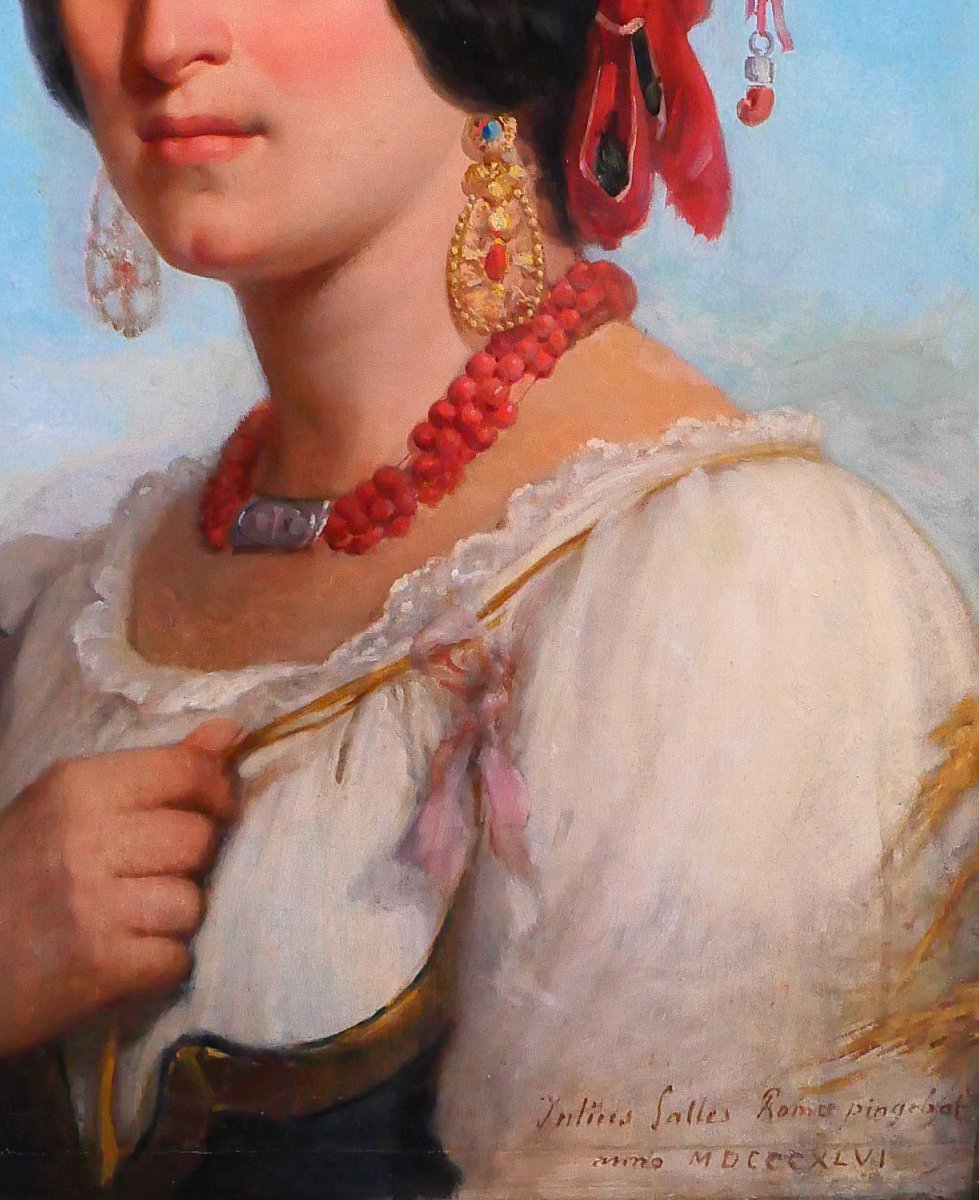 Jules Salles 1814-1900 The Beautiful Italian Woman, Portrait Of A Woman, Painting, Italy, 1846 Romanticism-photo-3