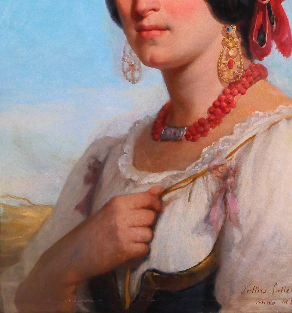 Jules Salles 1814-1900 The Beautiful Italian Woman, Portrait Of A Woman, Painting, Italy, 1846 Romanticism-photo-4