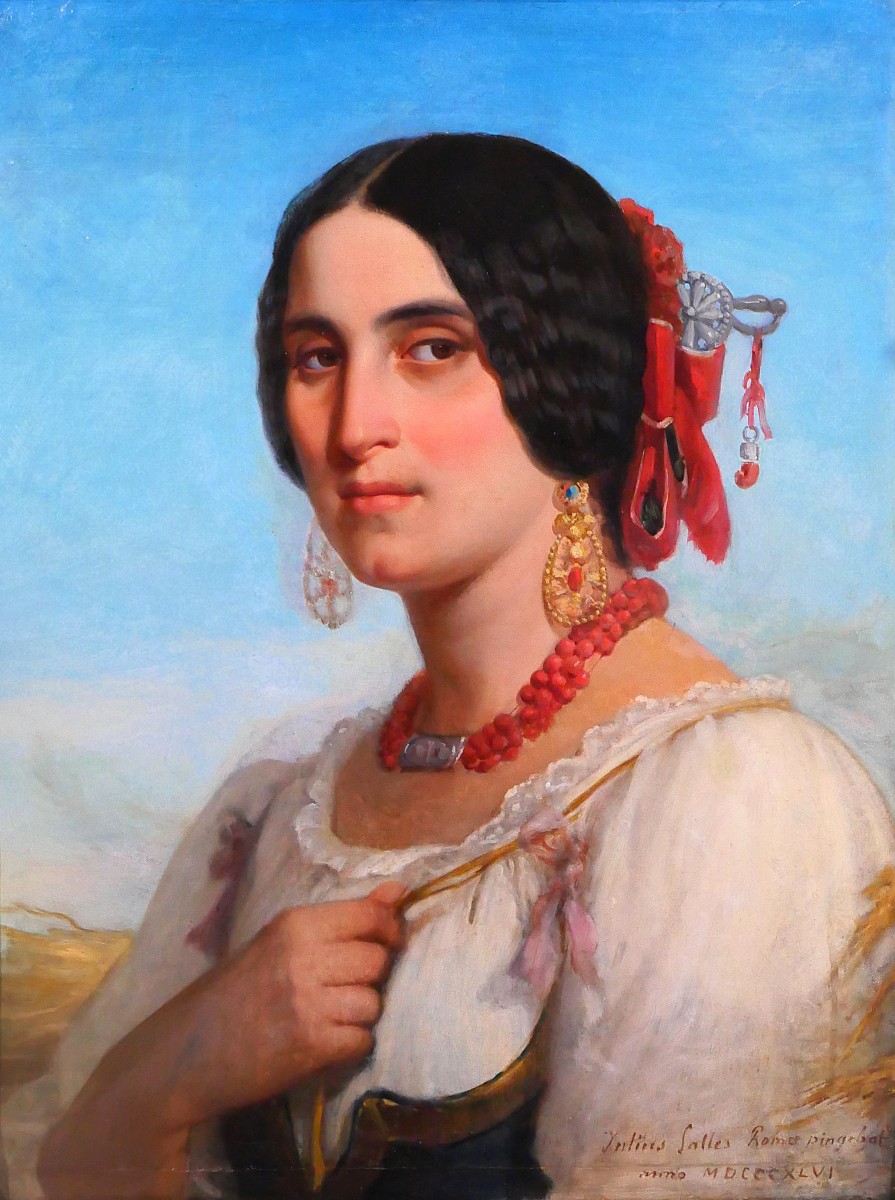 Jules Salles 1814-1900 The Beautiful Italian Woman, Portrait Of A Woman, Painting, Italy, 1846 Romanticism