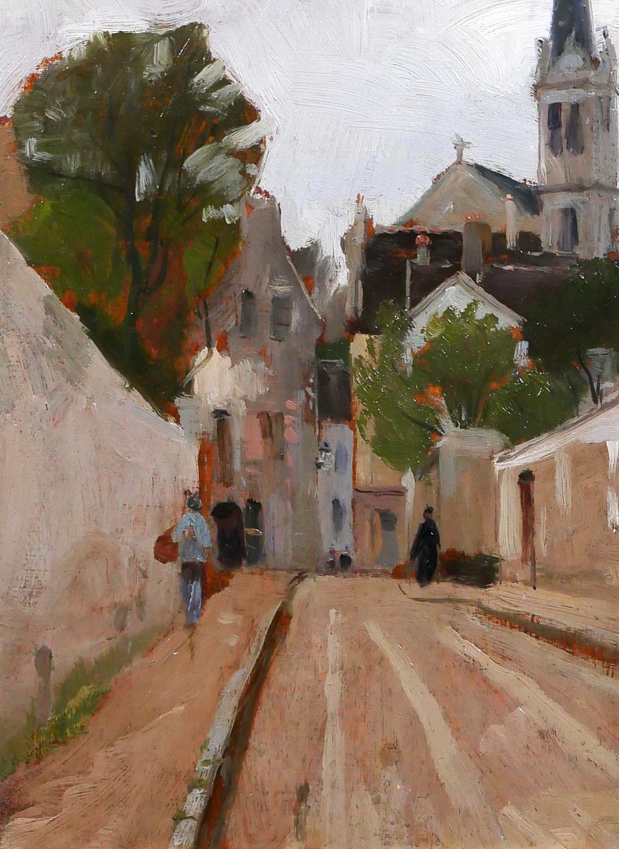 Gabriel Deneux 1856-1943 Landscape Of A Street And A Church, Painting Circa 1900, Impressionism-photo-4