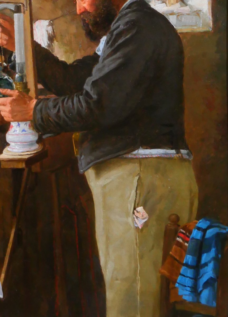 Edmond Quignard, 19th-20th Century, Weaver In His Workshop, Large Painting, Circa 1900, Portrait Of A Man-photo-3