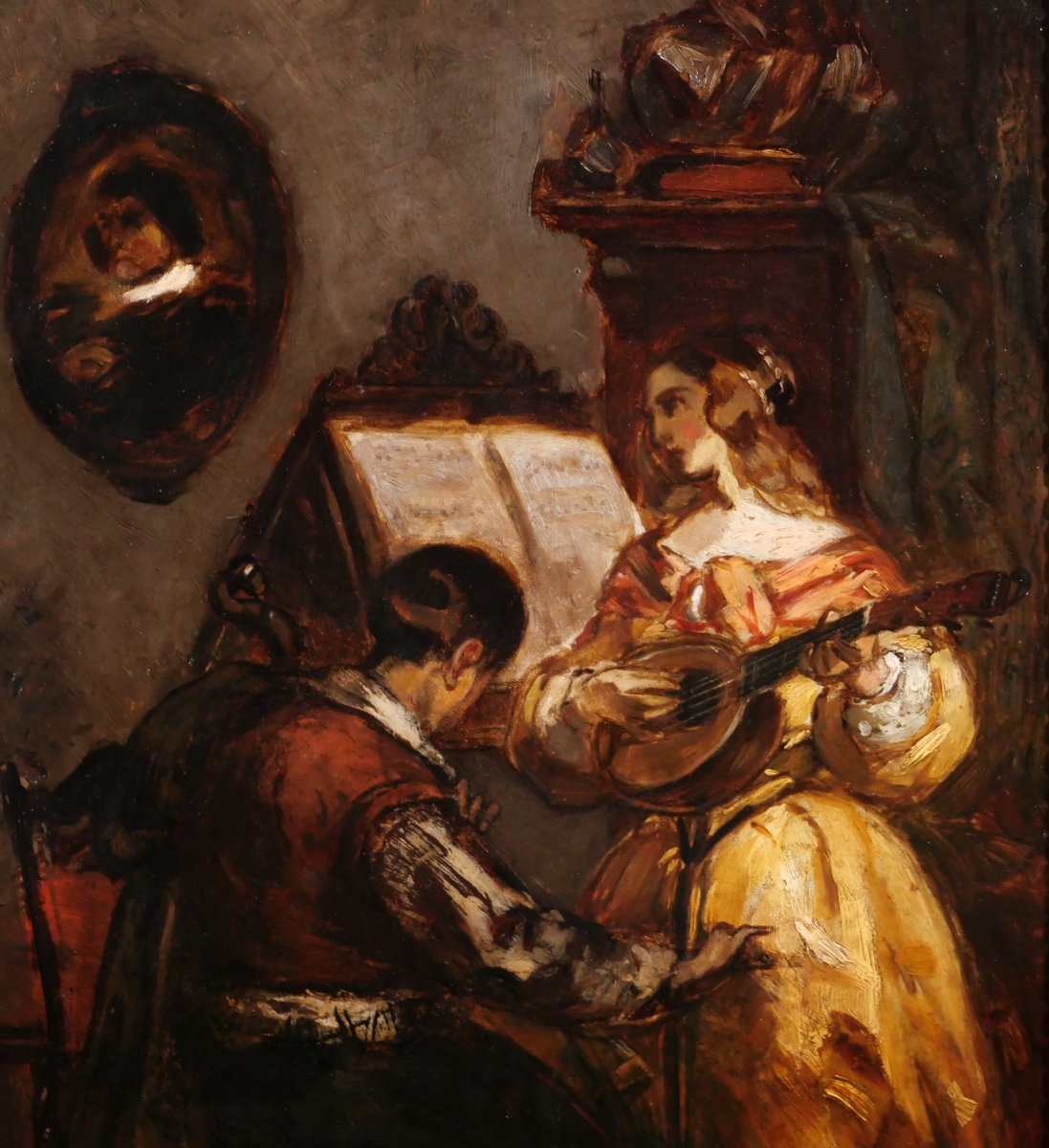 Henri LEYS (att. à) 1815-1869 Le concert, violoncelle et mandoline, tableau musique Belgique-photo-3