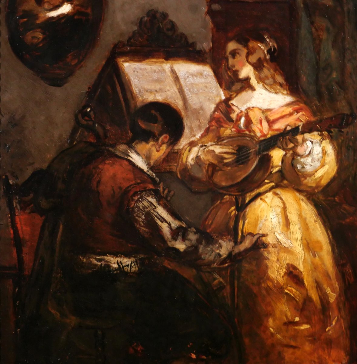 Henri LEYS (att. à) 1815-1869 Le concert, violoncelle et mandoline, tableau musique Belgique-photo-4