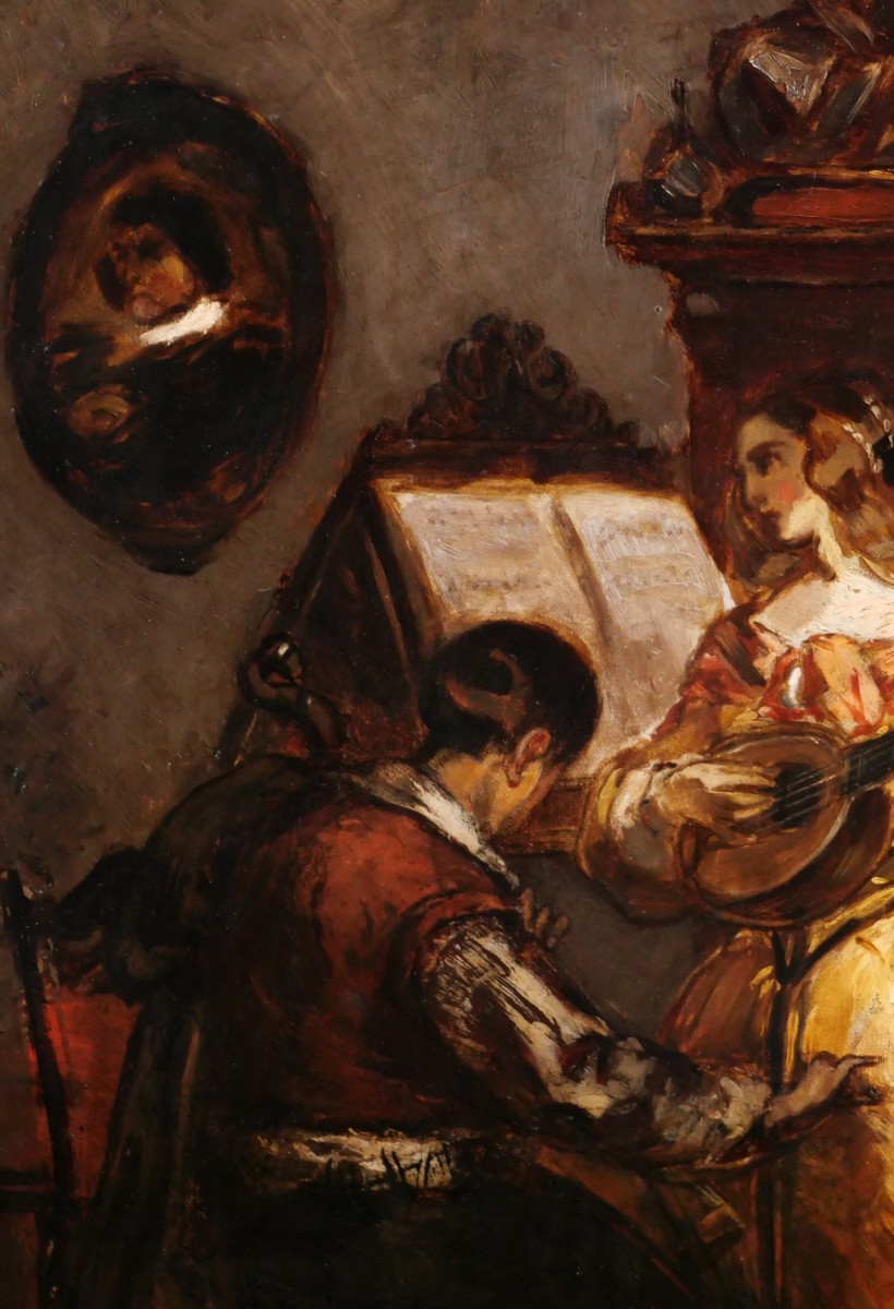 Henri LEYS (att. à) 1815-1869 Le concert, violoncelle et mandoline, tableau musique Belgique-photo-1