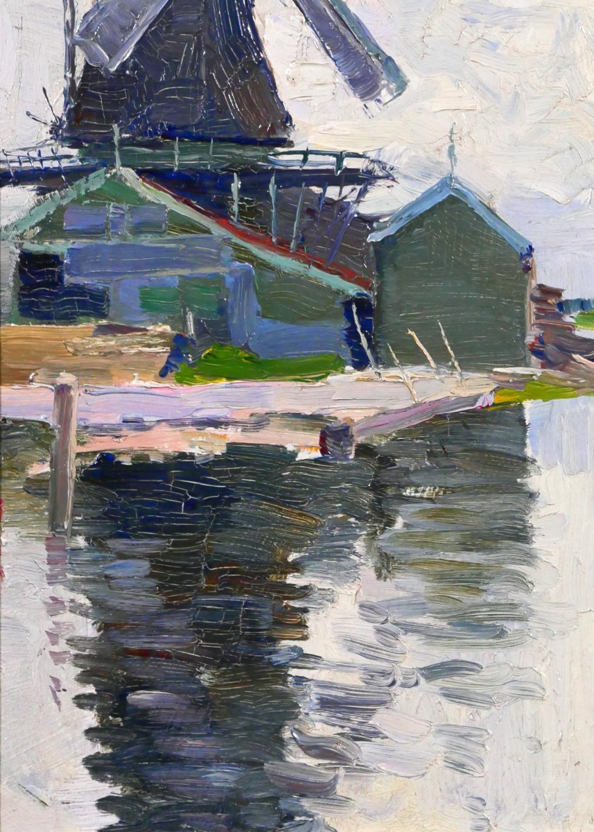 Georges BUYSSE 1864-1916 Moulin en Belgique, tableau, 1888 impressionnisme Art Nouveau paysage-photo-4