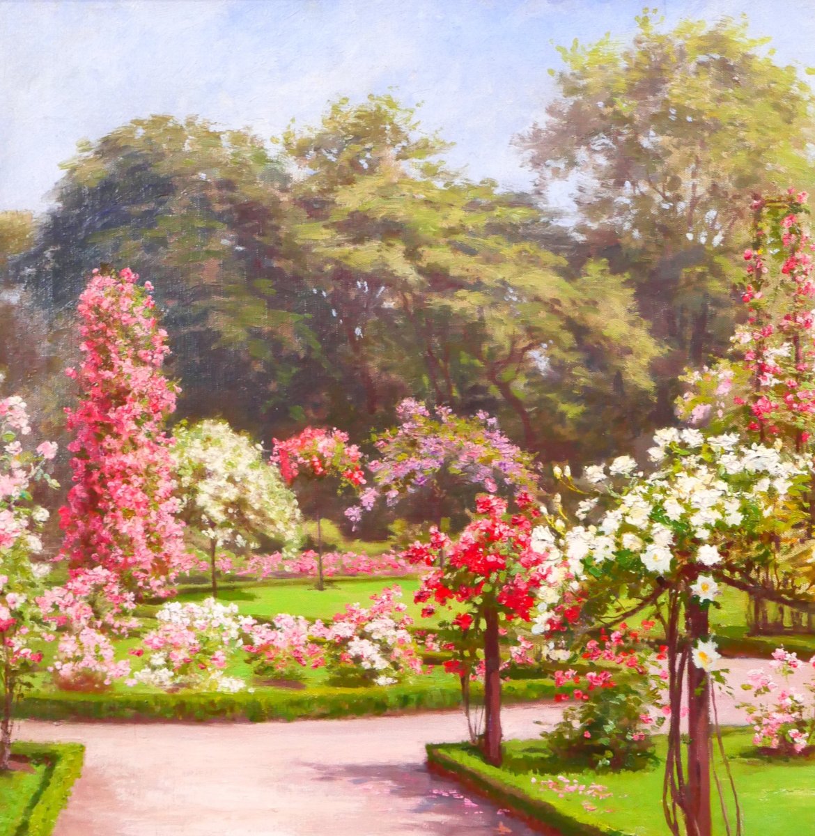 Jules Girardet 1856-1938 L a roseraie du jardin (Bagatelle ?) tableau fleurs roses jardin-photo-1