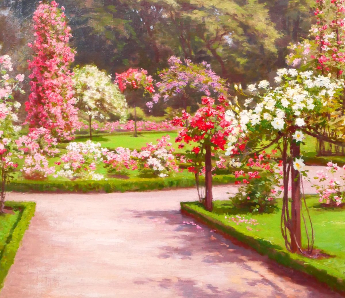 Jules Girardet 1856-1938 L a roseraie du jardin (Bagatelle ?) tableau fleurs roses jardin-photo-4