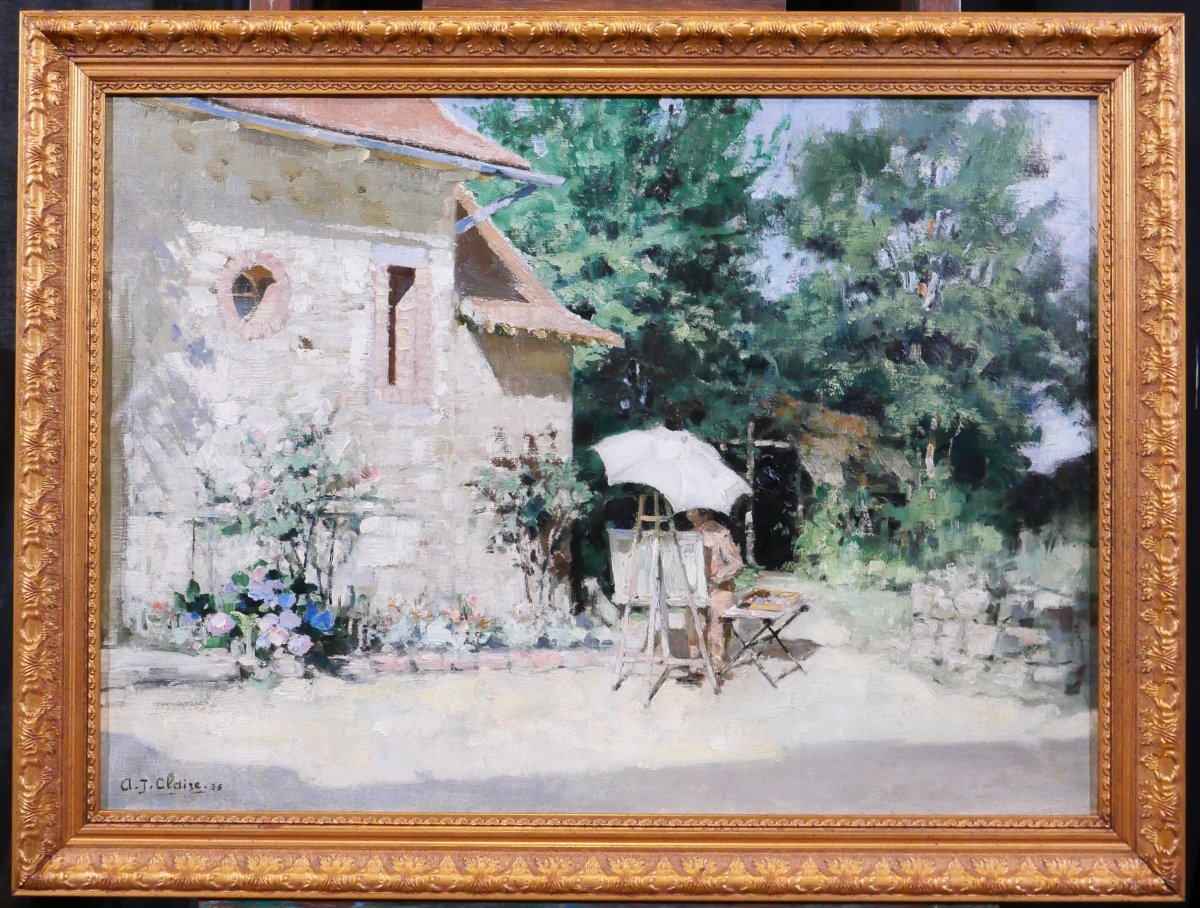 Aujuste-Jean Claire 1881-1970 Le peintre au jardin, tableau, Orne Saint-Céneri-le-Gérei paysage-photo-2