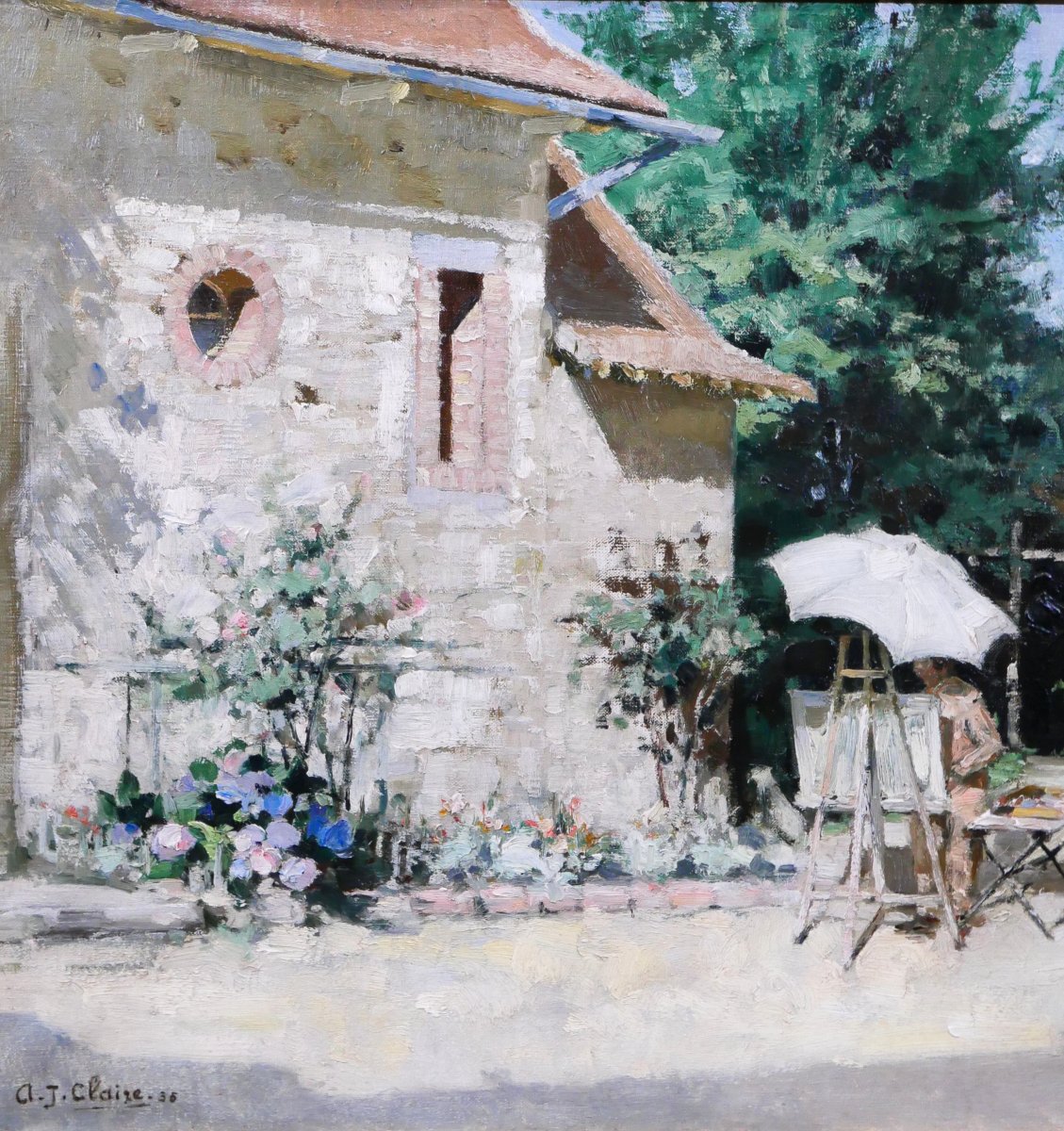 Aujuste-Jean Claire 1881-1970 Le peintre au jardin, tableau, Orne Saint-Céneri-le-Gérei paysage-photo-3
