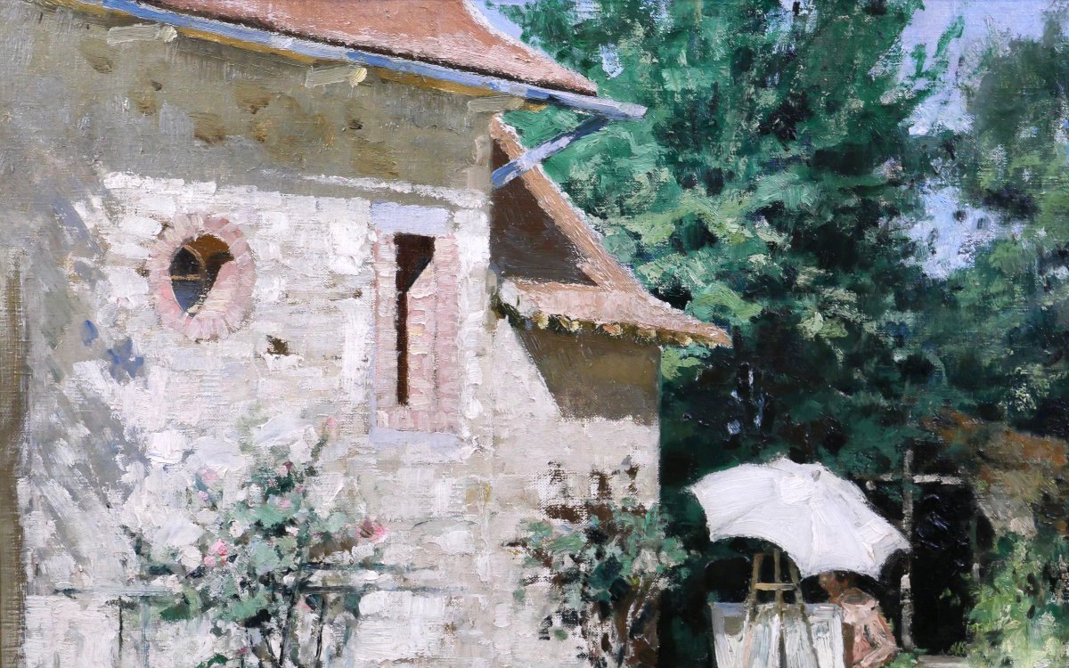 Aujuste-Jean Claire 1881-1970 Le peintre au jardin, tableau, Orne Saint-Céneri-le-Gérei paysage-photo-1