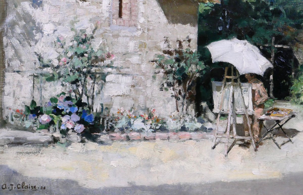 Aujuste-Jean Claire 1881-1970 Le peintre au jardin, tableau, Orne Saint-Céneri-le-Gérei paysage-photo-4