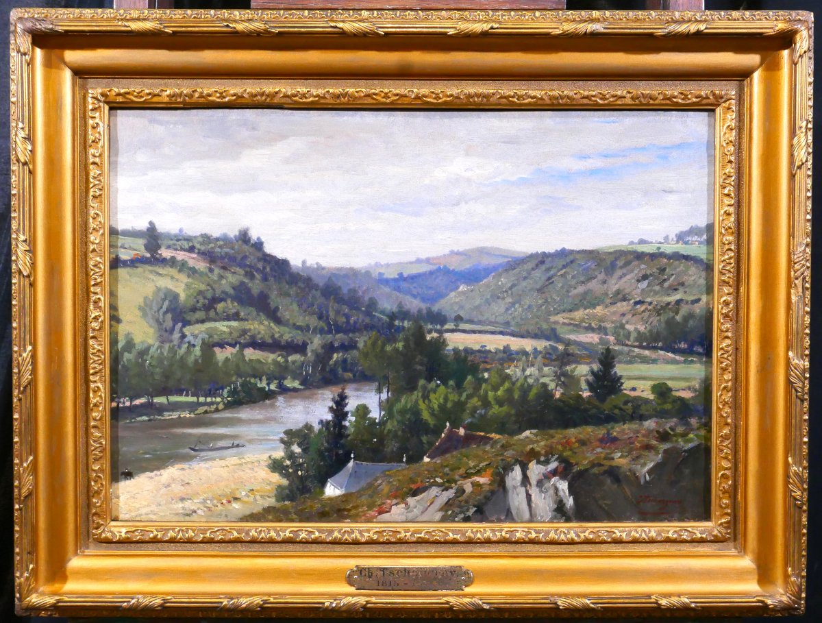 Charles Tschaggeny 1815-1894 Belgium, Landscape Of The Ardennes, Chimay, Painting Circa 1880 Wallonia-photo-2