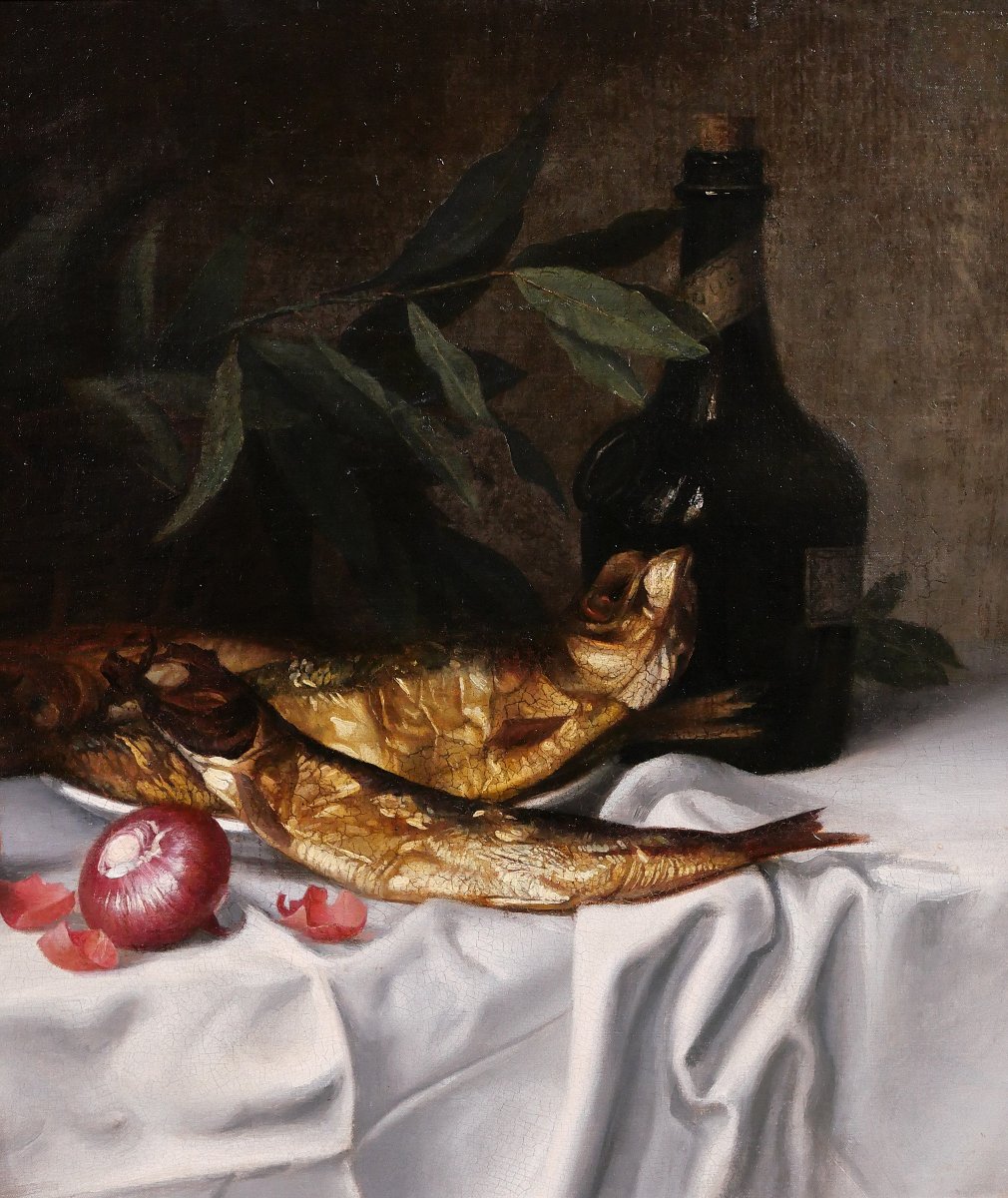 Blanche Polonceau 1846-1914 Nature morte aux harengs et aux oignons, tableau, vers 1880-90-photo-4