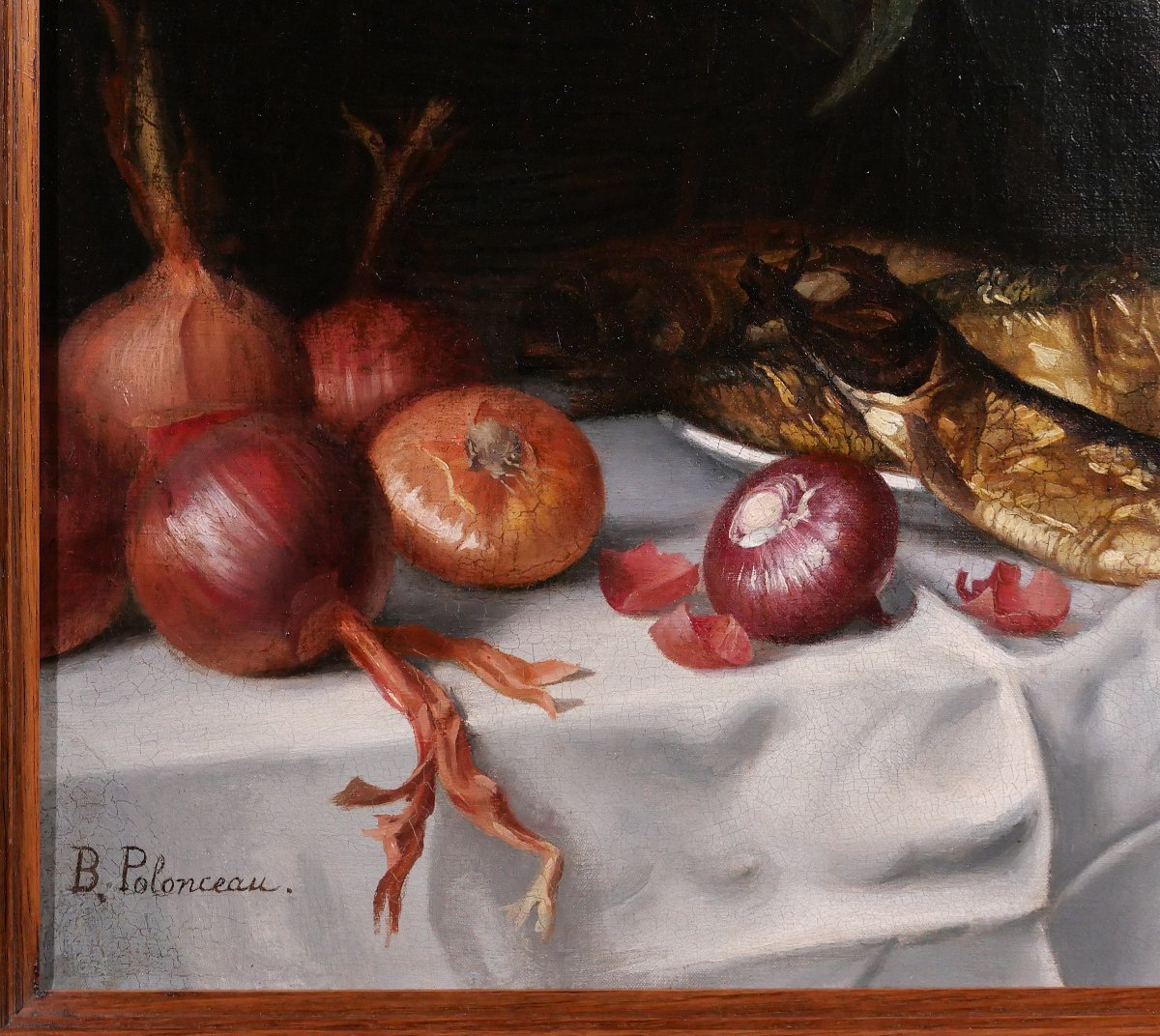 Blanche Polonceau 1846-1914 Nature morte aux harengs et aux oignons, tableau, vers 1880-90-photo-5