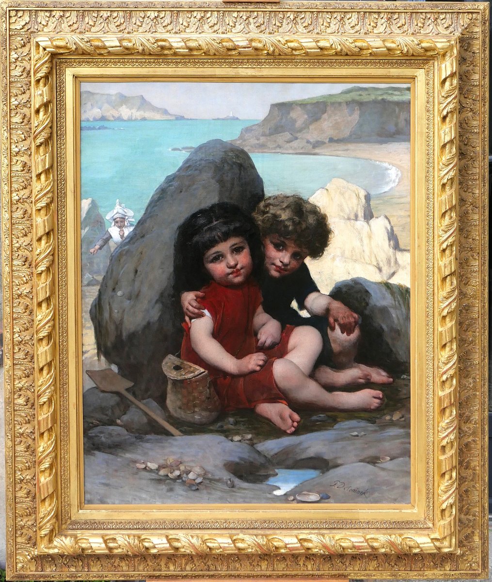 Pierre de Coninck 1828-1910 Bretagne, enfants jouant à cache-cache, grand tableau, Salon 1889-photo-2