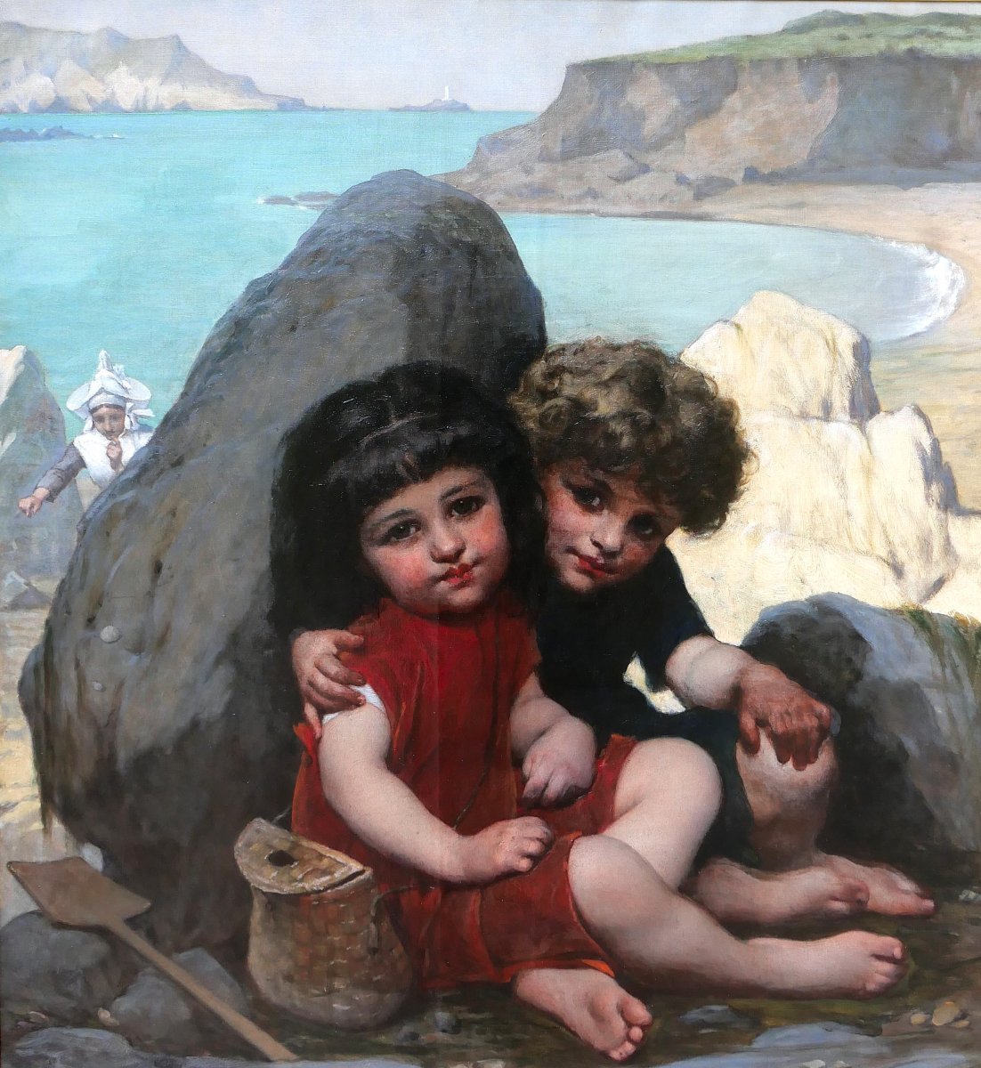 Pierre de Coninck 1828-1910 Bretagne, enfants jouant à cache-cache, grand tableau, Salon 1889-photo-4