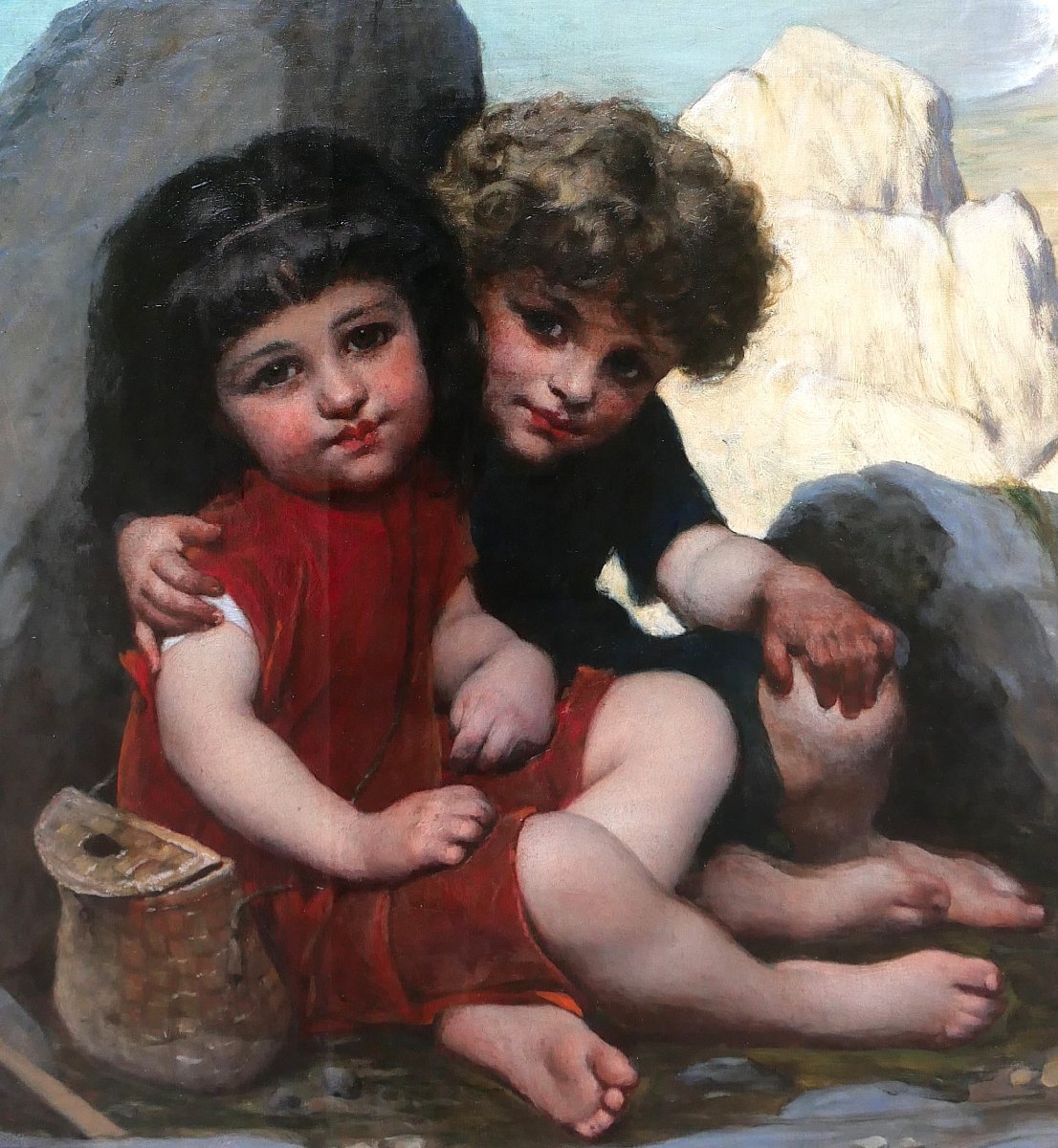 Pierre de Coninck 1828-1910 Bretagne, enfants jouant à cache-cache, grand tableau, Salon 1889-photo-3