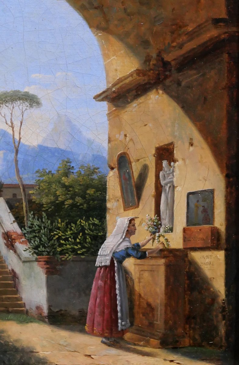 Jean-Baptiste BERLOT 1775-1840 Italie, oratoire dans une ruine antique, tableau, paysage-photo-2