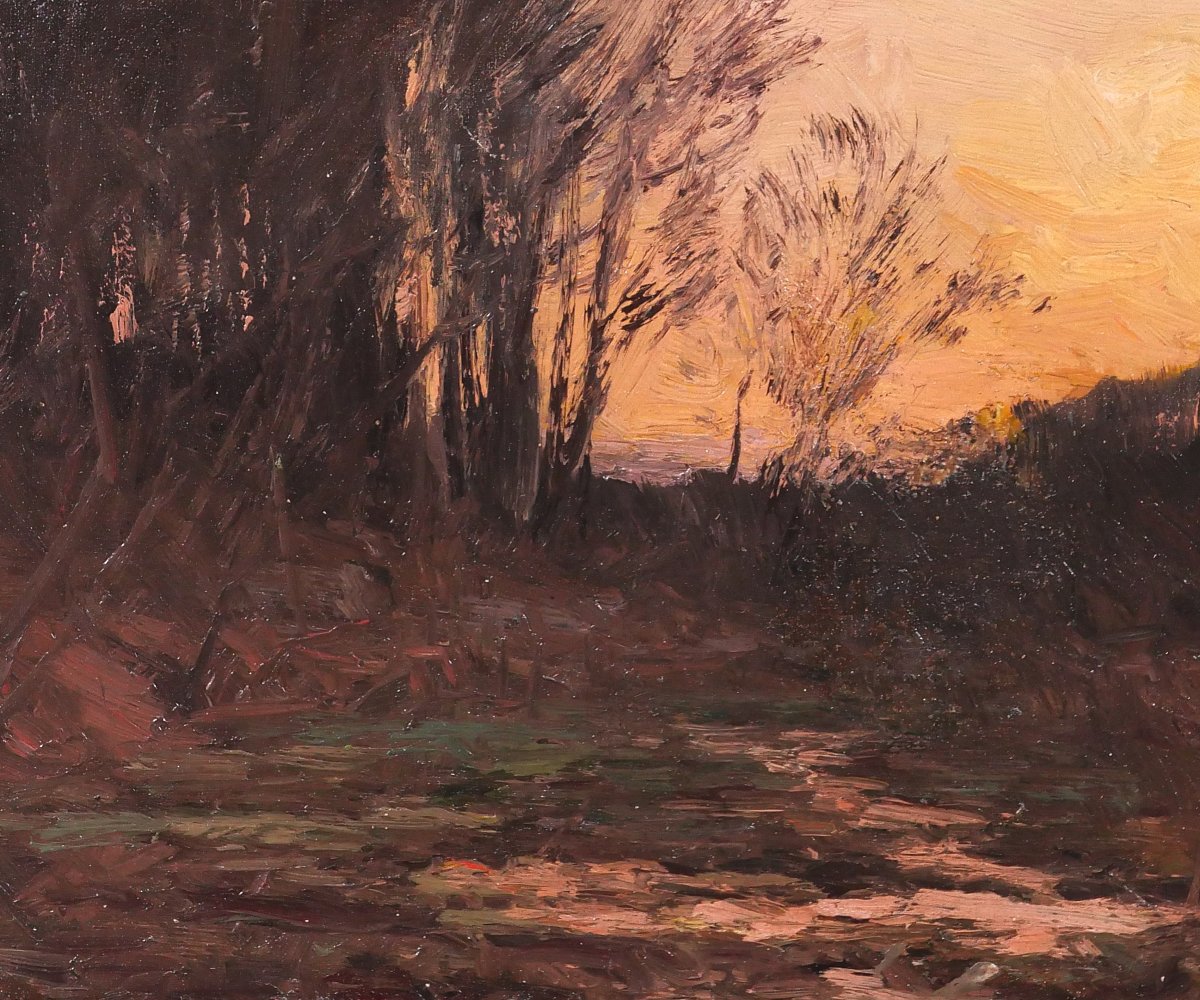 Joseph-charles François 1851-1940 Landscape With Trees, Twilight, Painting, Barbizon, Belgium-photo-3