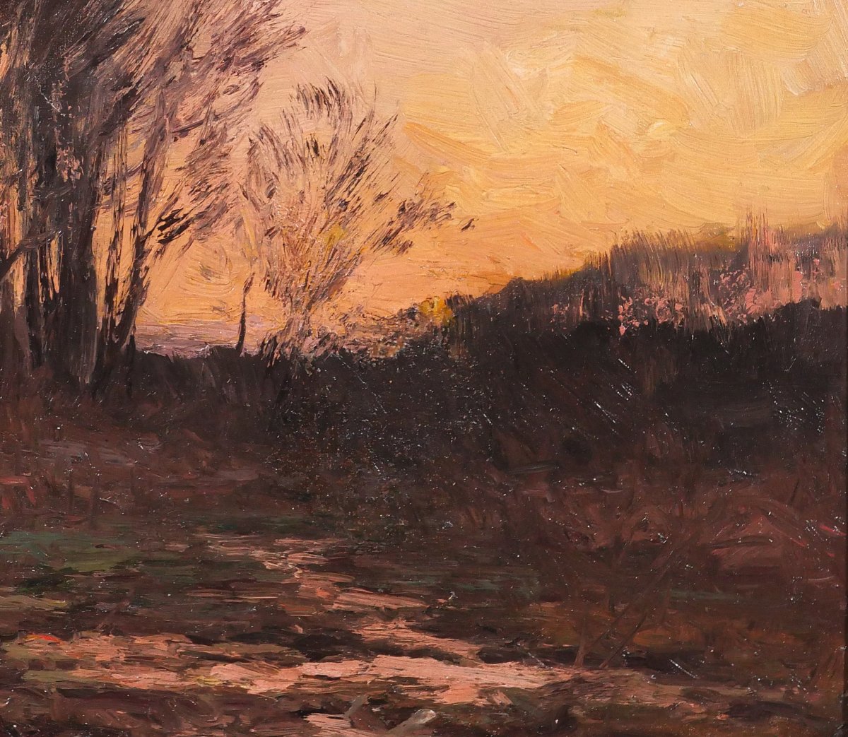 Joseph-charles François 1851-1940 Landscape With Trees, Twilight, Painting, Barbizon, Belgium-photo-4