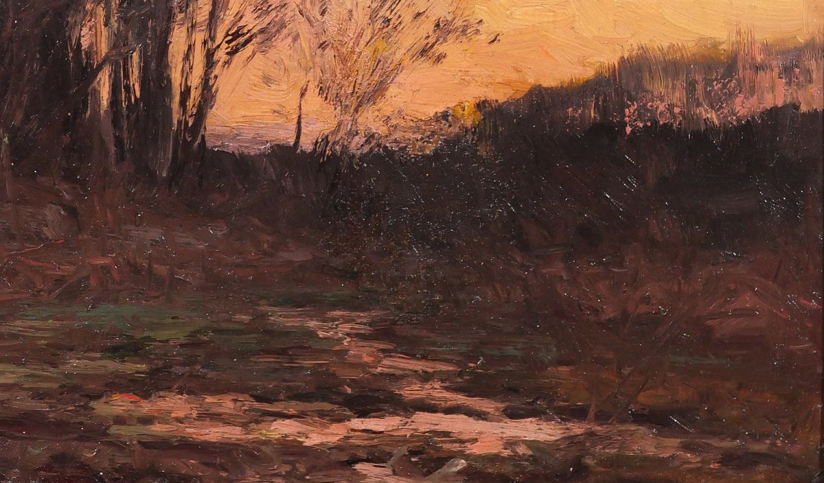 Joseph-charles François 1851-1940 Landscape With Trees, Twilight, Painting, Barbizon, Belgium-photo-3