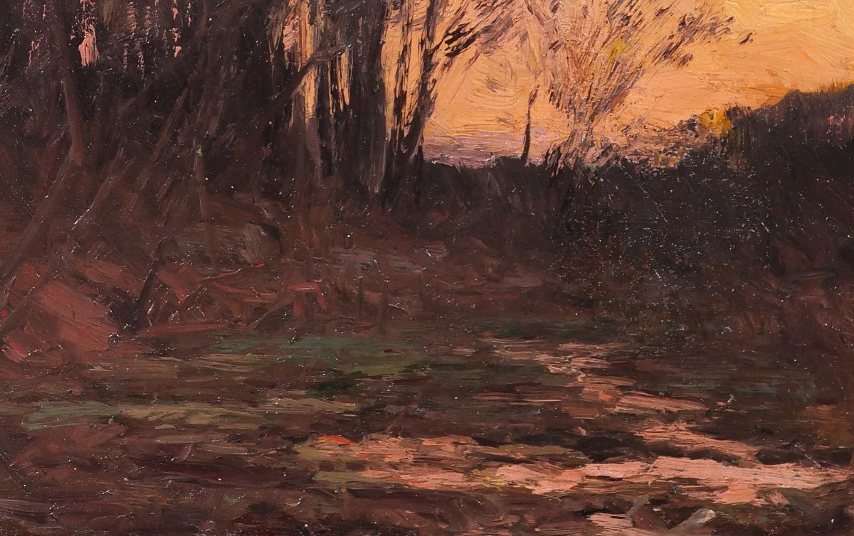 Joseph-charles François 1851-1940 Landscape With Trees, Twilight, Painting, Barbizon, Belgium-photo-4