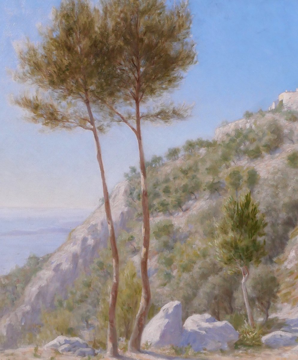 Henri-victor Delavelle 1868-1919 Eze, Landscape With Trees, Painting, Circa 1900, Nice, Sea-photo-3