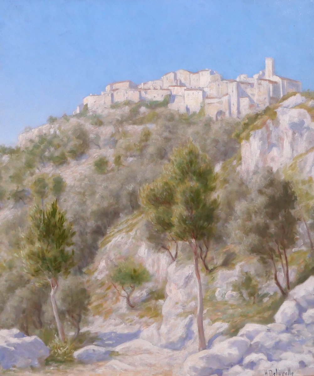 Henri-victor Delavelle 1868-1919 Eze, Landscape With Trees, Painting, Circa 1900, Nice, Sea-photo-4