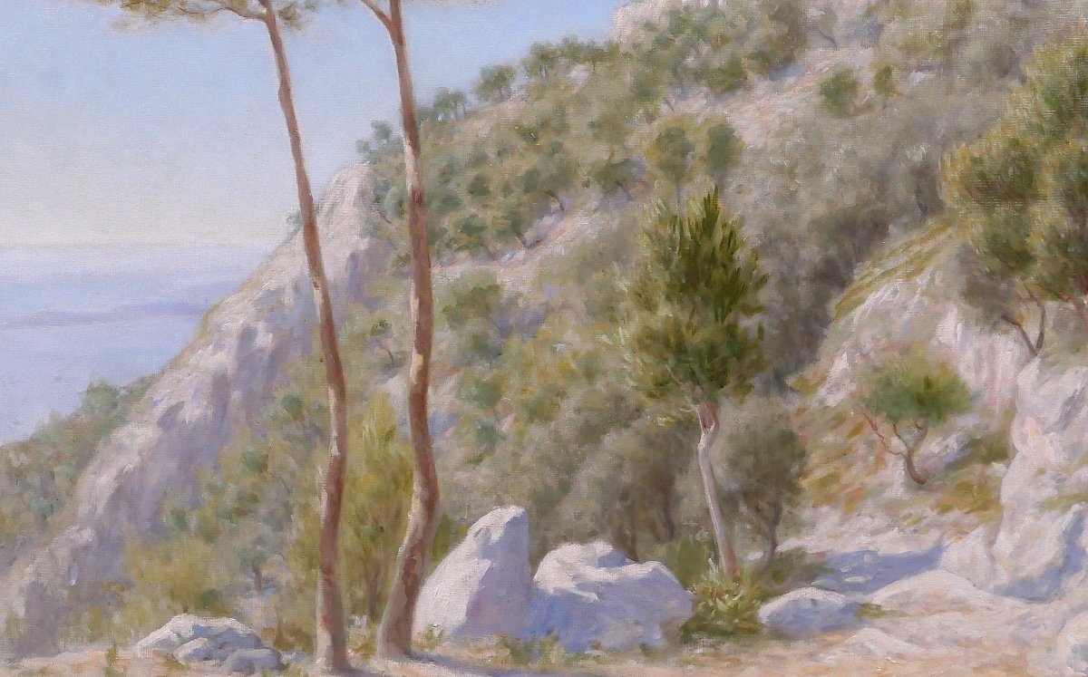 Henri-victor Delavelle 1868-1919 Eze, Landscape With Trees, Painting, Circa 1900, Nice, Sea-photo-4