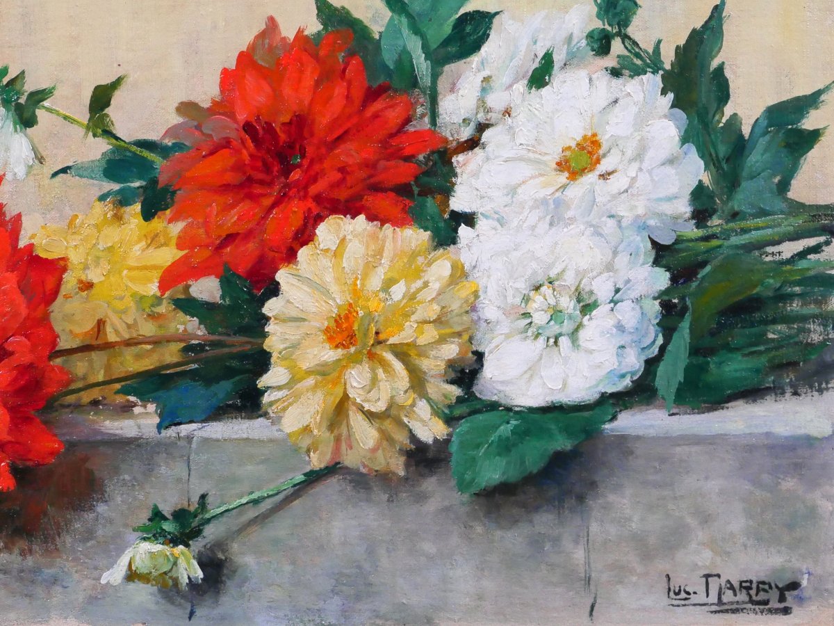 Lucien Gilbert Darpy, Bouquet Of Flowers, Painting, Circa 1920-30, Garden, Still Life-photo-3