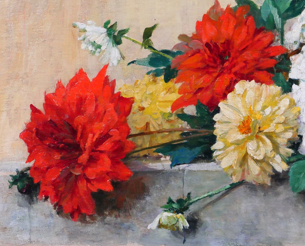 Lucien Gilbert Darpy, Bouquet Of Flowers, Painting, Circa 1920-30, Garden, Still Life-photo-4