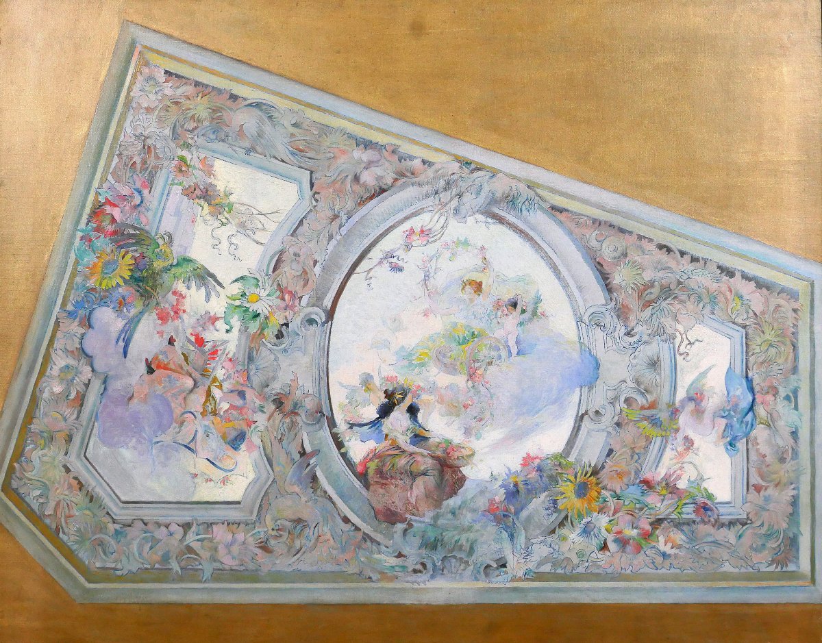 Ecole française vers 1890-1900, Etude de plafond pour le Salon de Flore, tableau décoration-photo-3