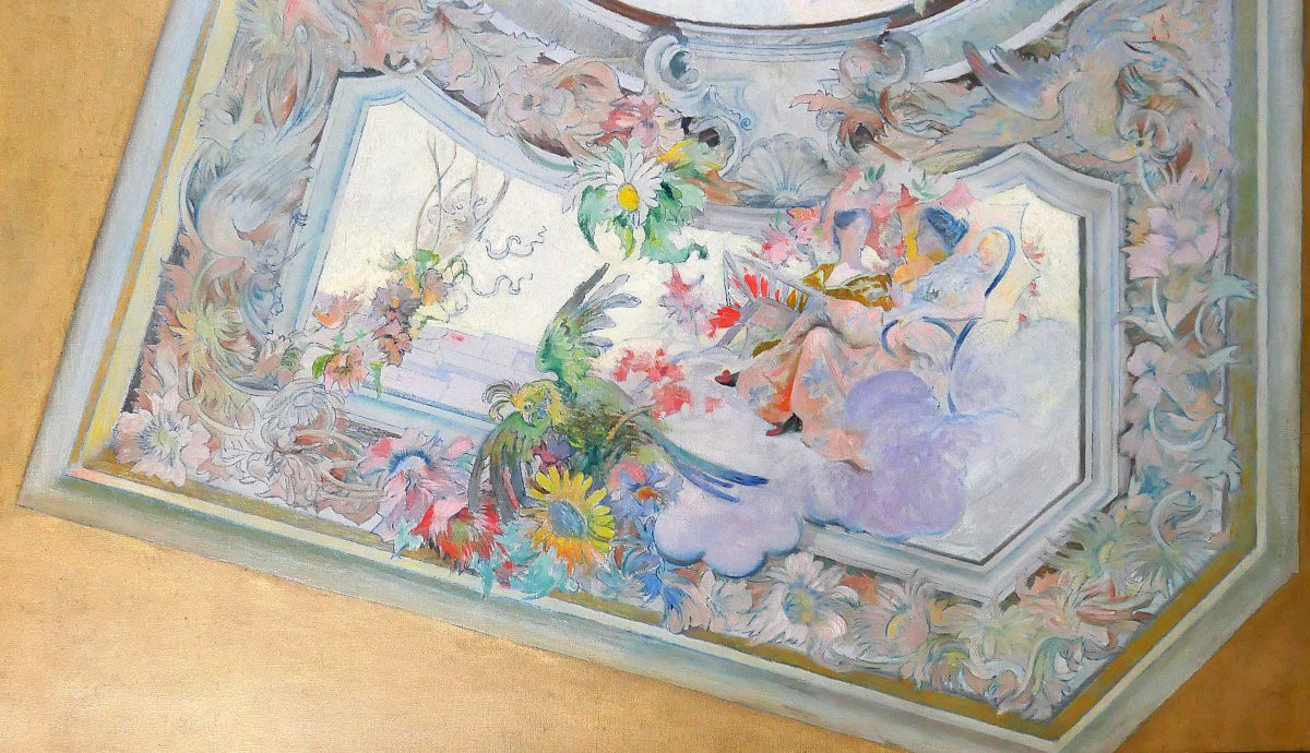 Ecole française vers 1890-1900, Etude de plafond pour le Salon de Flore, tableau décoration-photo-4