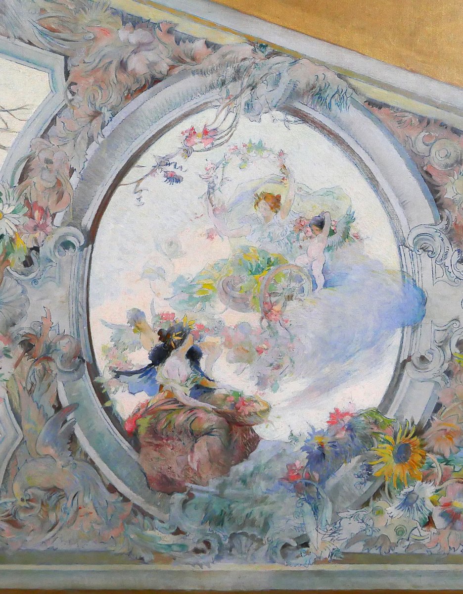 Ecole française vers 1890-1900, Etude de plafond pour le Salon de Flore, tableau décoration-photo-2