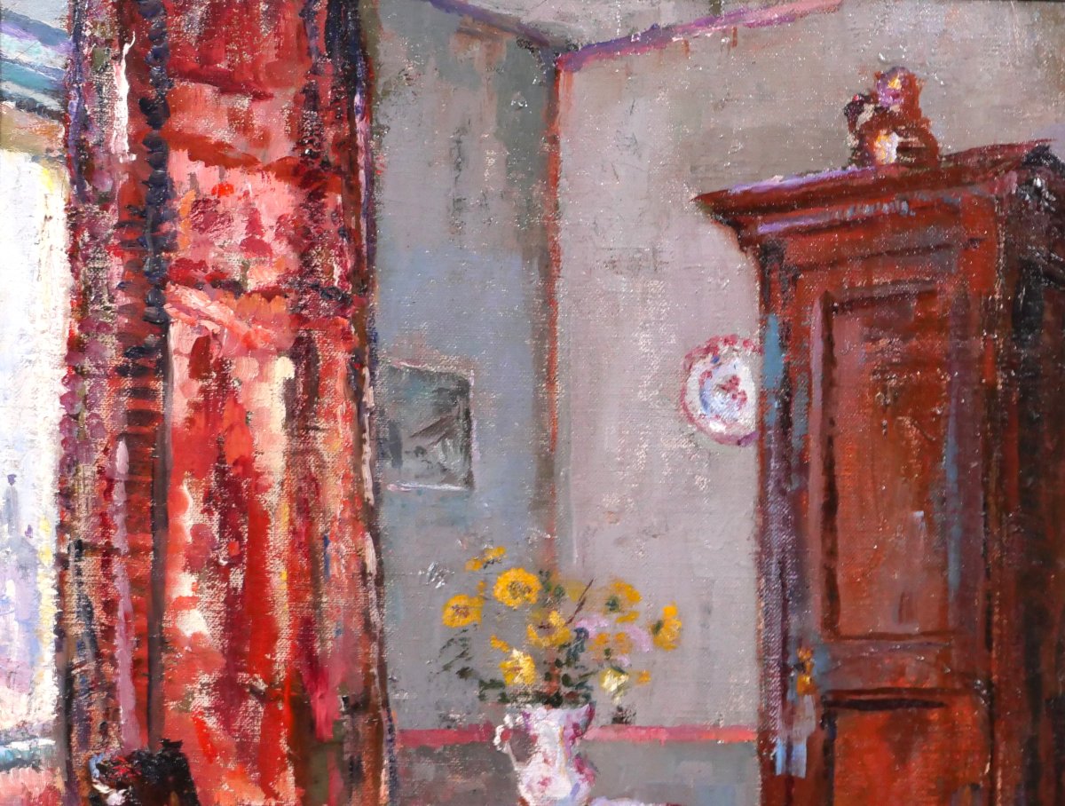 Suzanne Minier 1884-1955 Interior With Chair, Painting, Circa 1910 Impressionist Still Life-photo-3