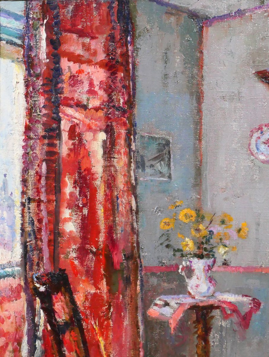 Suzanne Minier 1884-1955 Interior With Chair, Painting, Circa 1910 Impressionist Still Life-photo-1