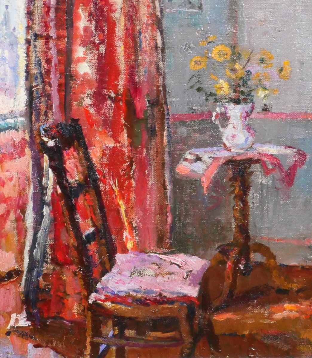 Suzanne Minier 1884-1955 Interior With Chair, Painting, Circa 1910 Impressionist Still Life-photo-4
