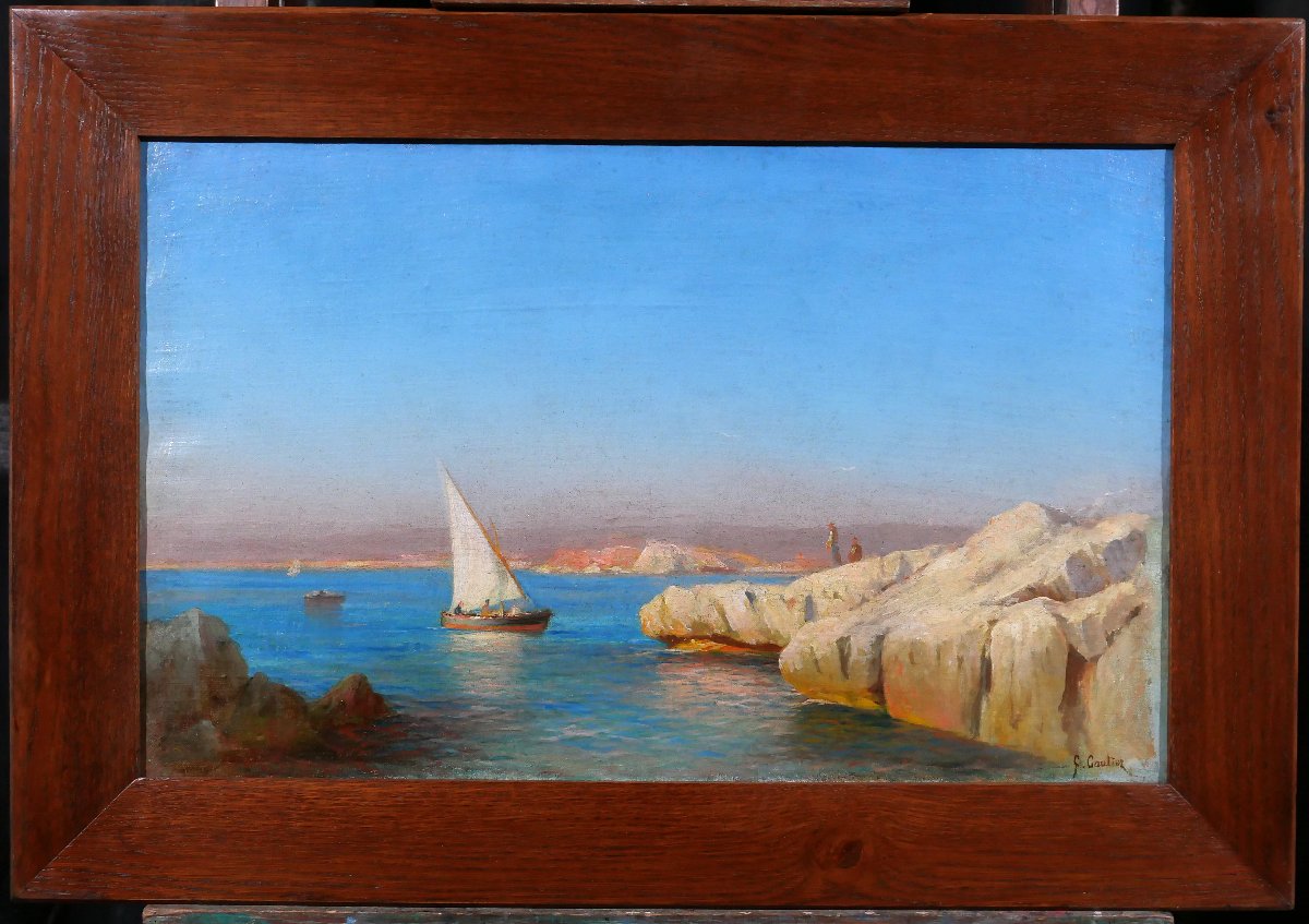 François Gautier 1842-1917 Marseille, Boat At Sea, Landscape, Painting Circa 1890 Impressionism-photo-2